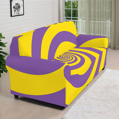 Purple And Yellow Spiral Illusion Print Sofa Cover