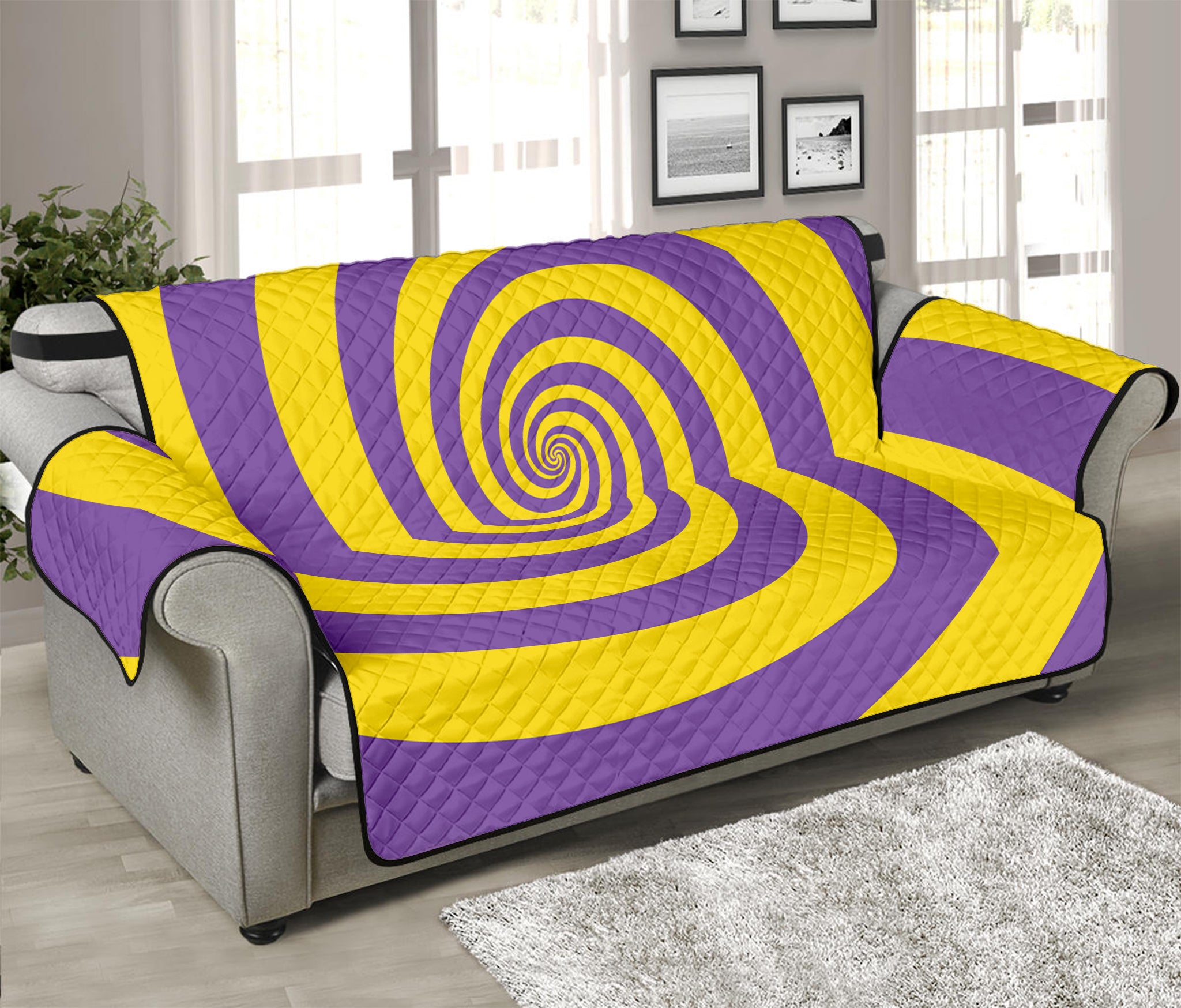 Purple And Yellow Spiral Illusion Print Sofa Protector