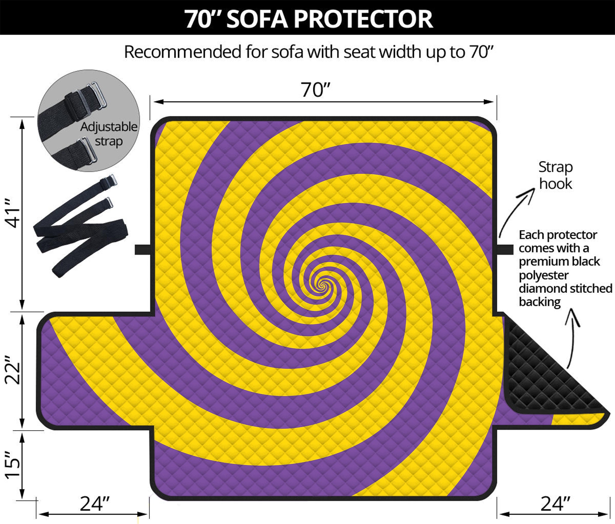 Purple And Yellow Spiral Illusion Print Sofa Protector