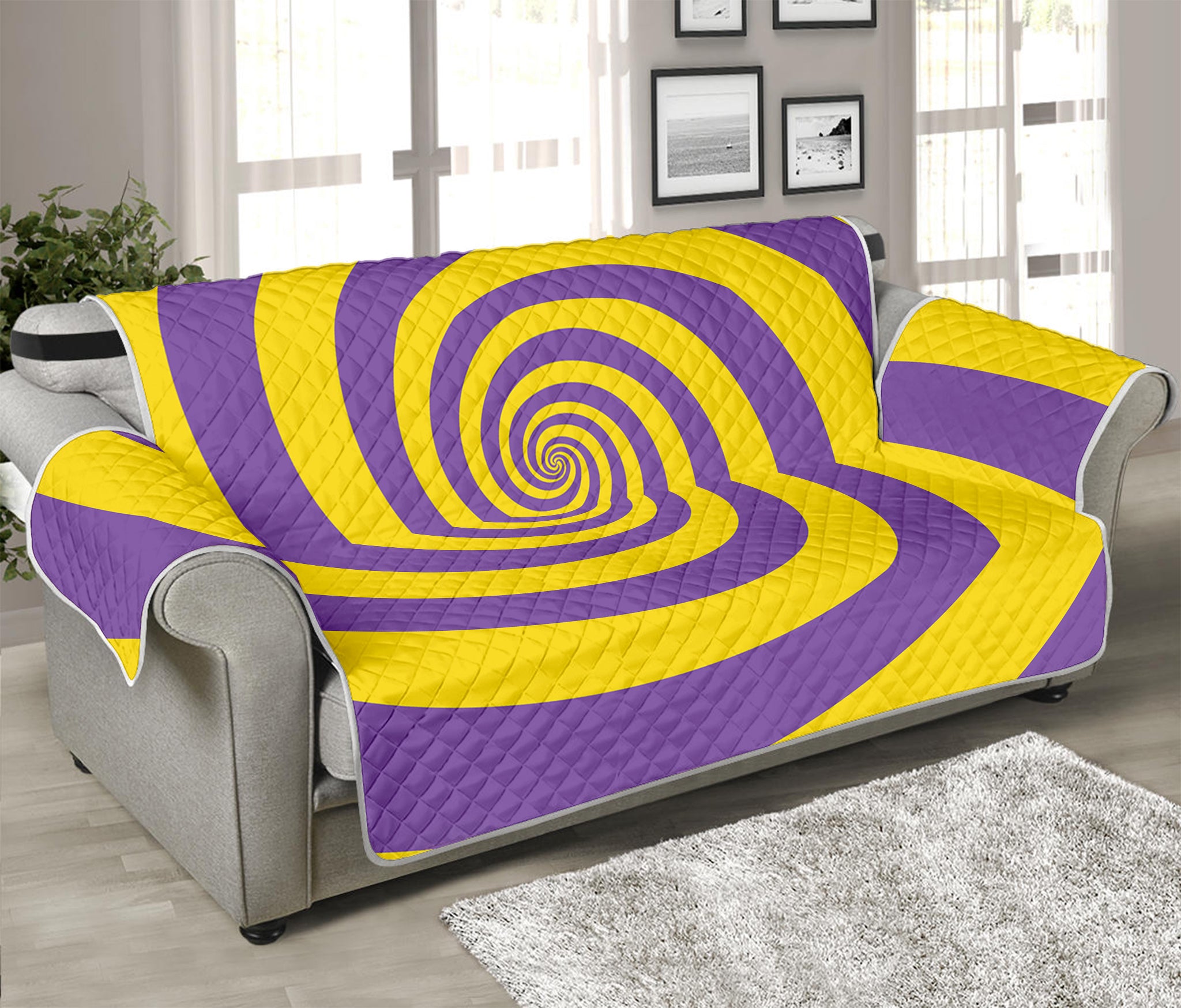 Purple And Yellow Spiral Illusion Print Sofa Protector