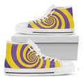 Purple And Yellow Spiral Illusion Print White High Top Sneakers