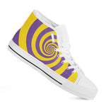 Purple And Yellow Spiral Illusion Print White High Top Shoes