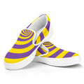 Purple And Yellow Spiral Illusion Print White Slip On Sneakers