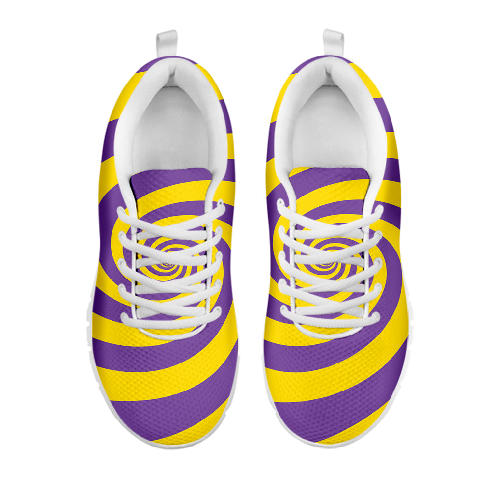 Purple And Yellow Spiral Illusion Print White Sneakers