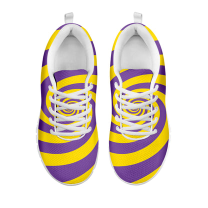 Purple And Yellow Spiral Illusion Print White Sneakers