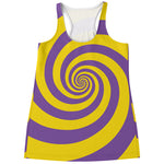 Purple And Yellow Spiral Illusion Print Women's Racerback Tank Top