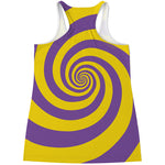 Purple And Yellow Spiral Illusion Print Women's Racerback Tank Top