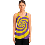 Purple And Yellow Spiral Illusion Print Women's Racerback Tank Top