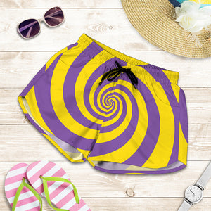 Purple And Yellow Spiral Illusion Print Women's Shorts
