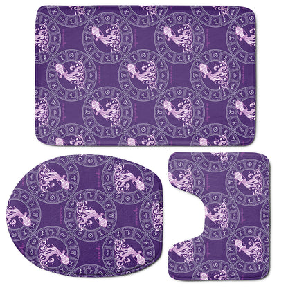 Purple Aquarius Zodiac Pattern Print 3 Piece Bath Mat Set
