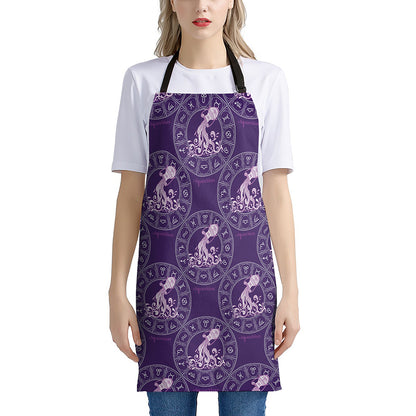 Purple Aquarius Zodiac Pattern Print Apron