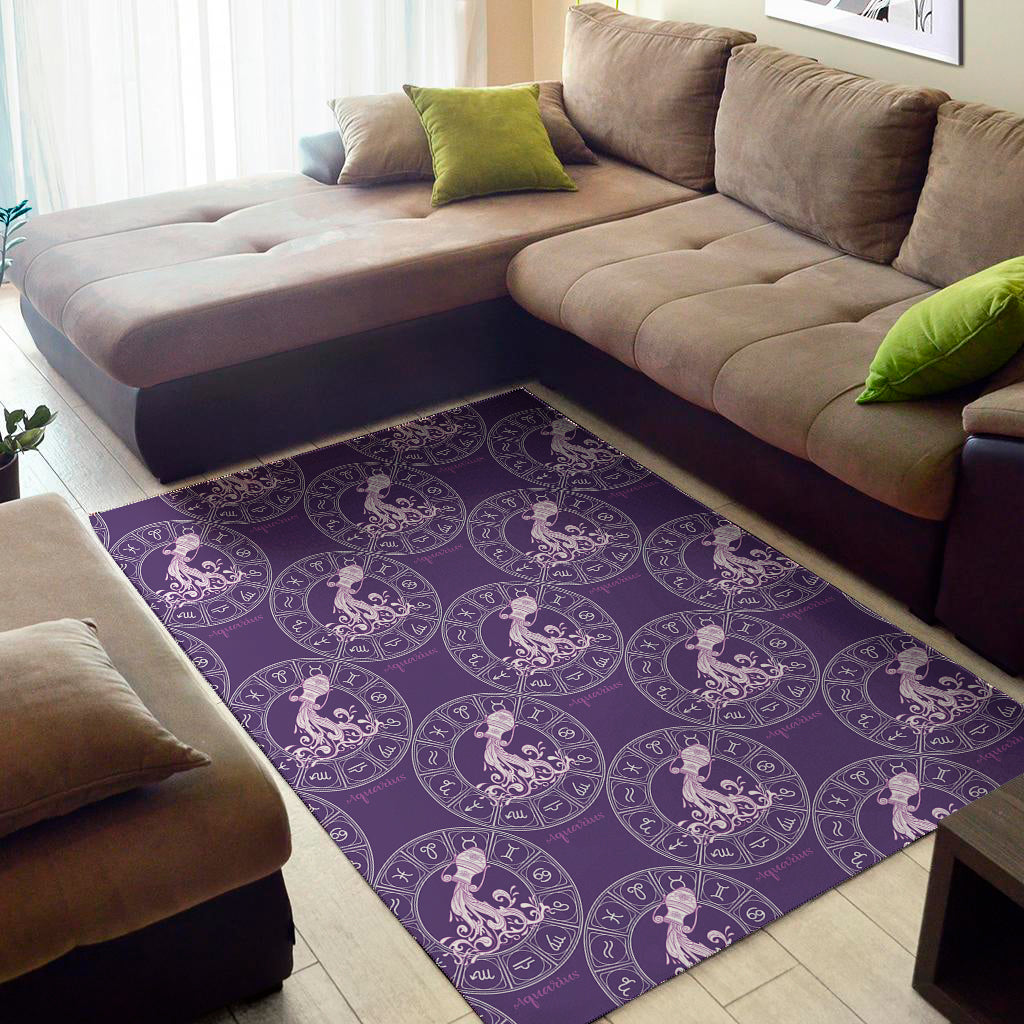 Purple Aquarius Zodiac Pattern Print Area Rug