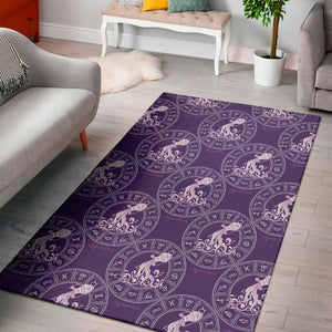 Purple Aquarius Zodiac Pattern Print Area Rug