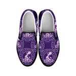 Purple Aquarius Zodiac Pattern Print Black Slip On Shoes