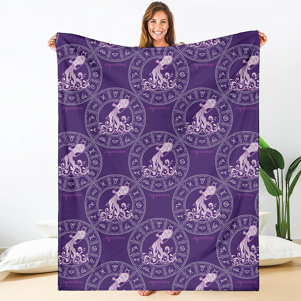 Purple Aquarius Zodiac Pattern Print Blanket