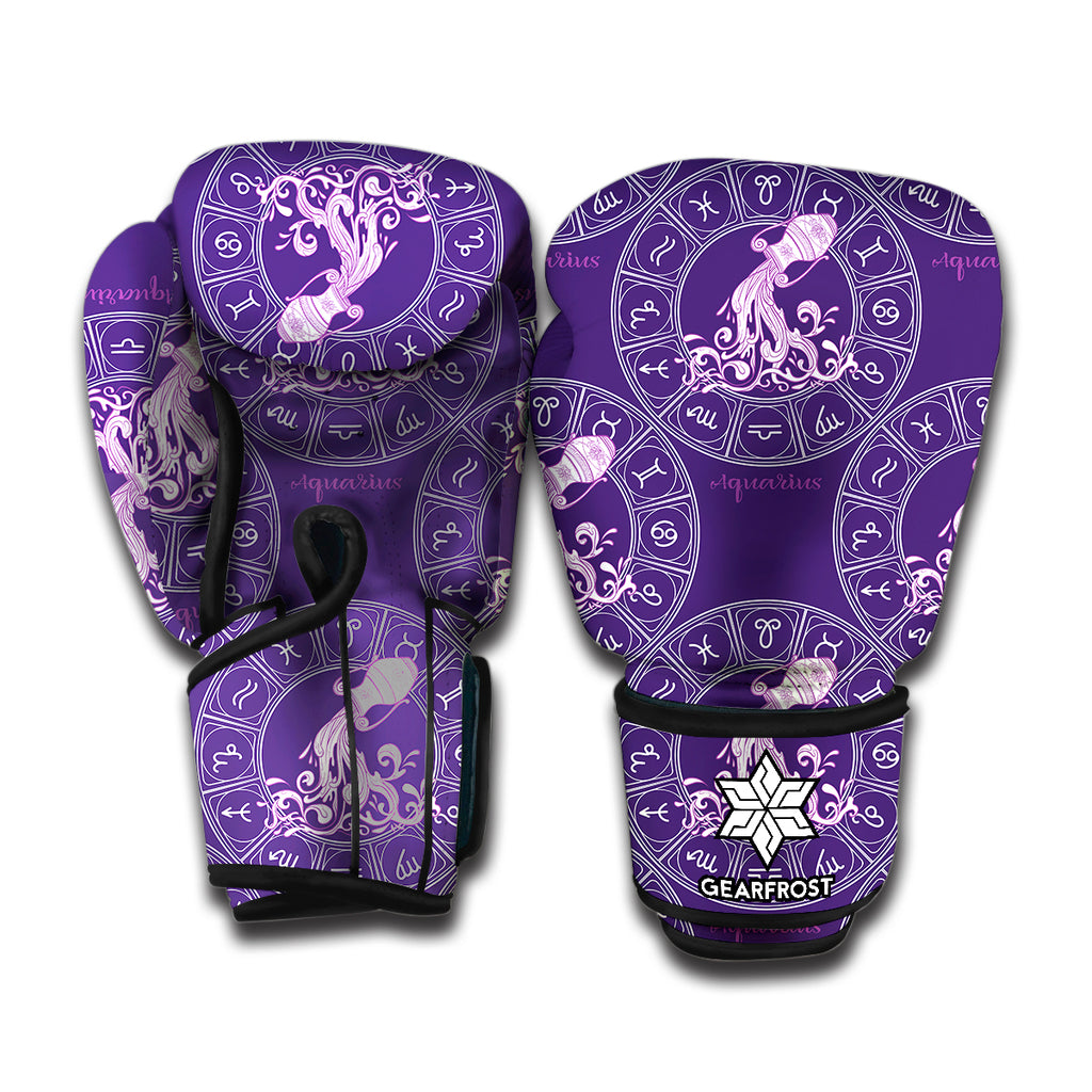 Purple Aquarius Zodiac Pattern Print Boxing Gloves