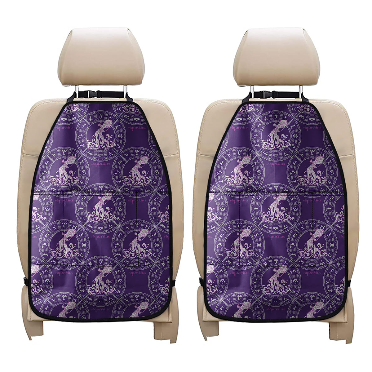 Purple Aquarius Zodiac Pattern Print Car Seat Organizers