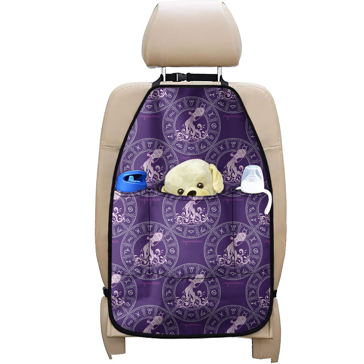 Purple Aquarius Zodiac Pattern Print Car Seat Organizers