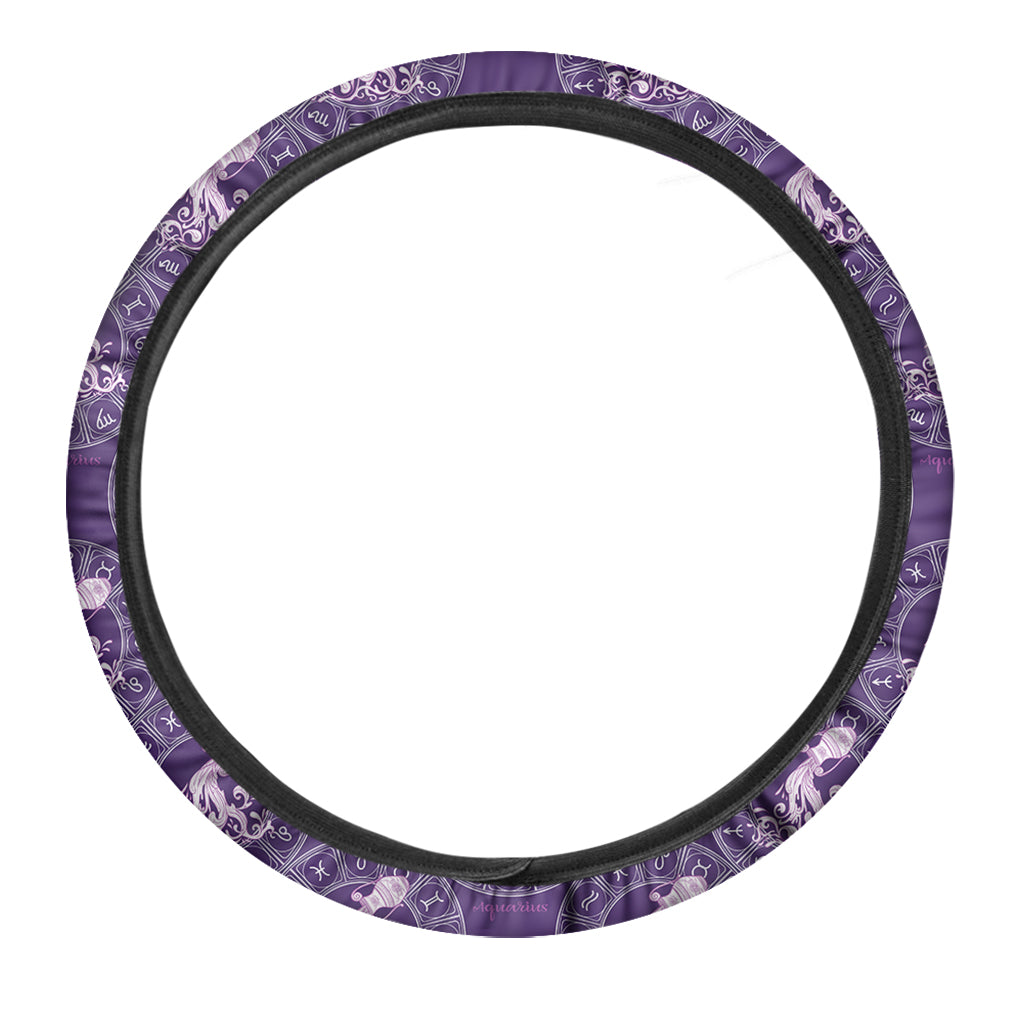 Purple Aquarius Zodiac Pattern Print Car Steering Wheel Cover