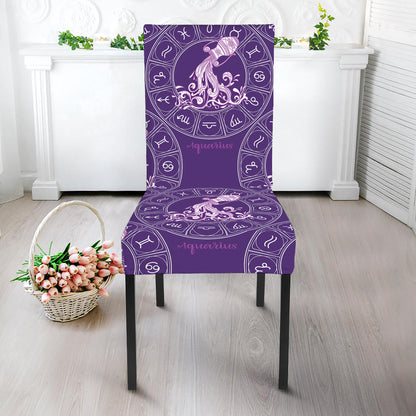 Purple Aquarius Zodiac Pattern Print Dining Chair Slipcover