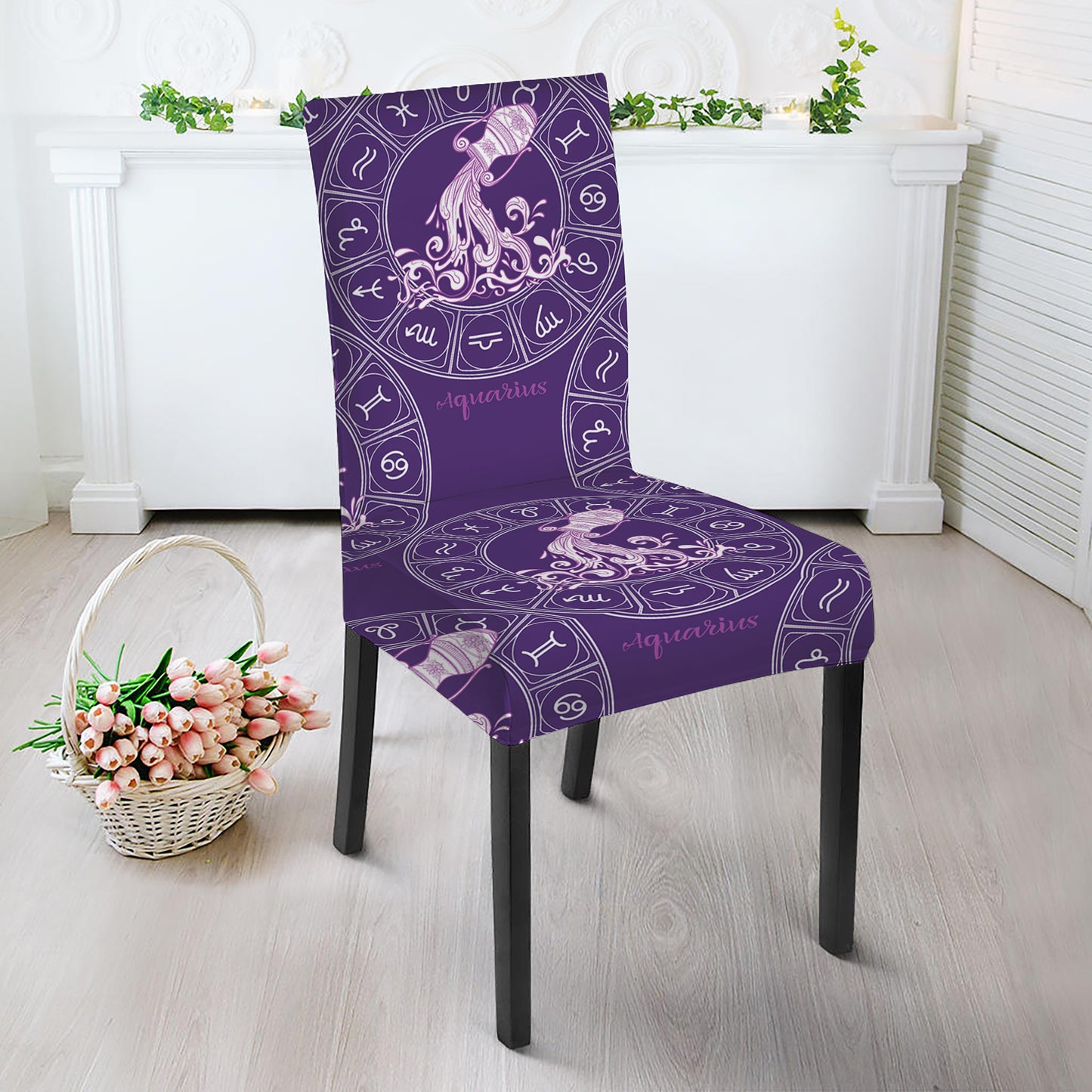 Purple Aquarius Zodiac Pattern Print Dining Chair Slipcover