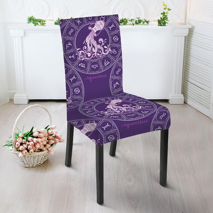 Purple Aquarius Zodiac Pattern Print Dining Chair Slipcover