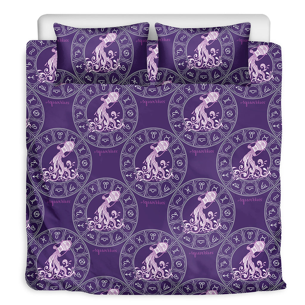 Purple Aquarius Zodiac Pattern Print Duvet Cover Bedding Set