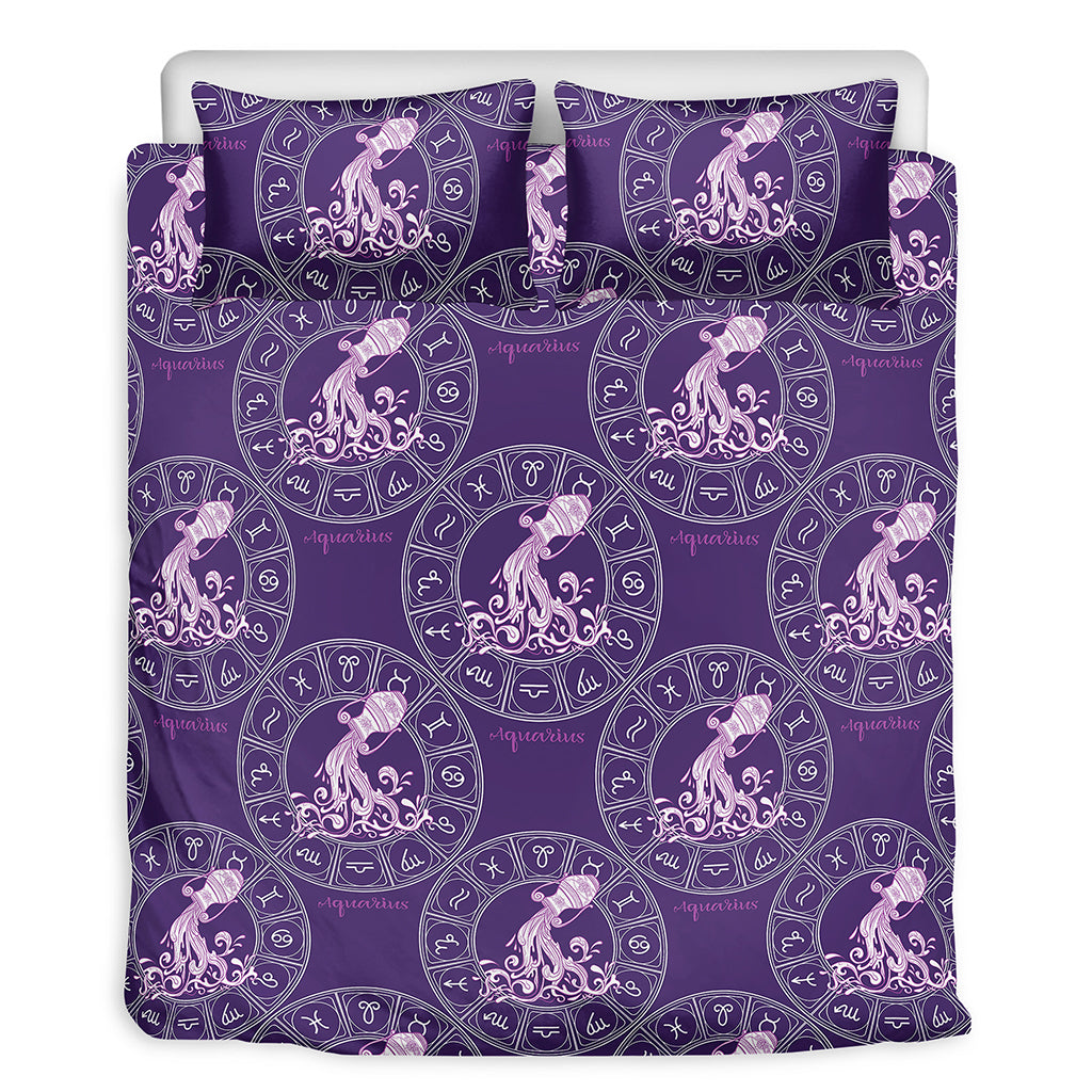 Purple Aquarius Zodiac Pattern Print Duvet Cover Bedding Set