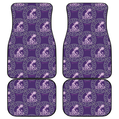 Purple Aquarius Zodiac Pattern Print Front and Back Car Floor Mats