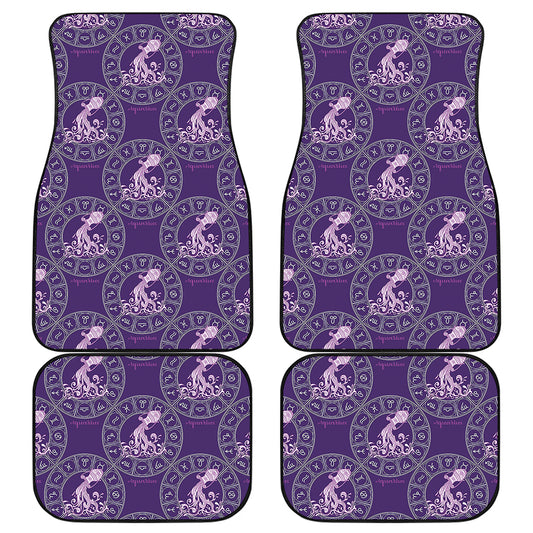 Purple Aquarius Zodiac Pattern Print Front and Back Car Floor Mats
