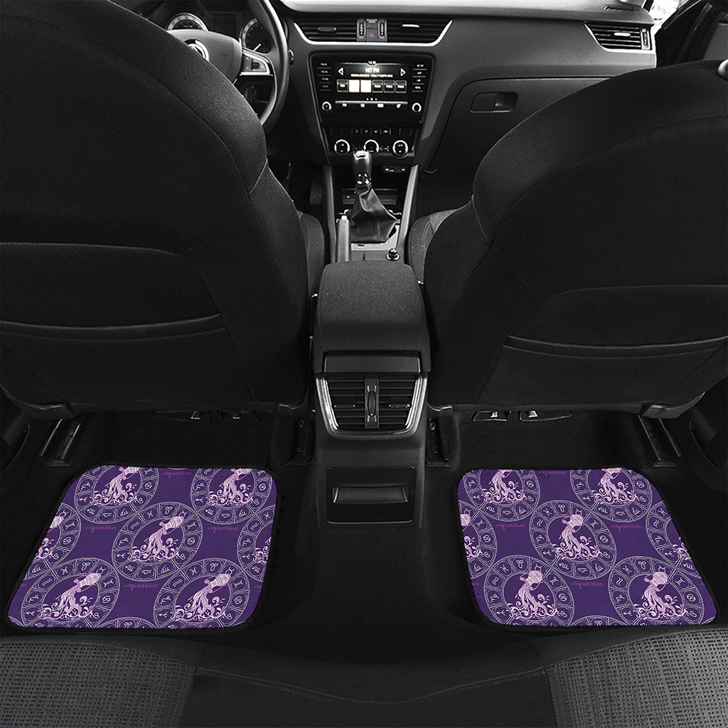 Purple Aquarius Zodiac Pattern Print Front and Back Car Floor Mats