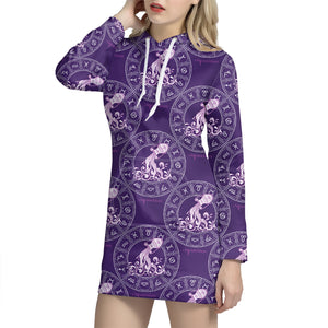 Purple Aquarius Zodiac Pattern Print Hoodie Dress