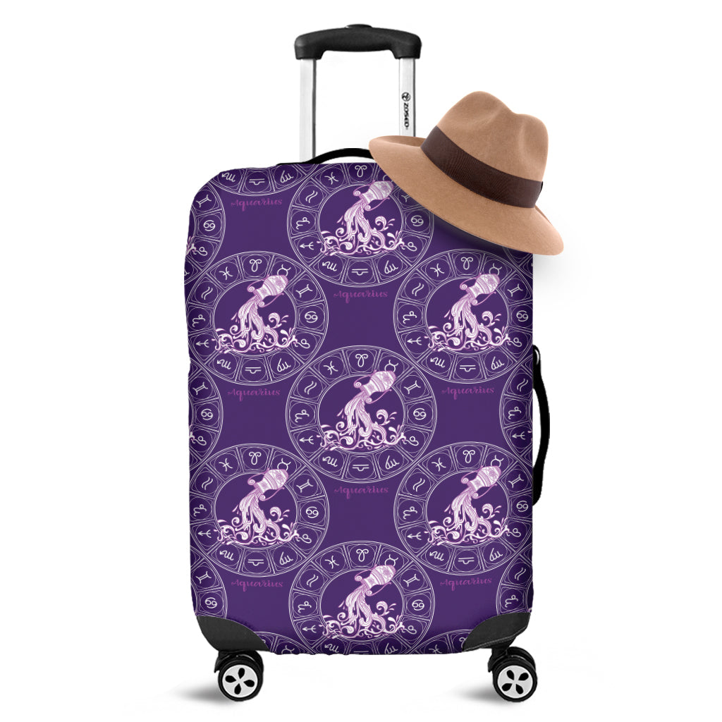 Purple Aquarius Zodiac Pattern Print Luggage Cover