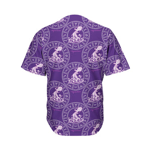 Purple Aquarius Zodiac Pattern Print Men's Baseball Jersey