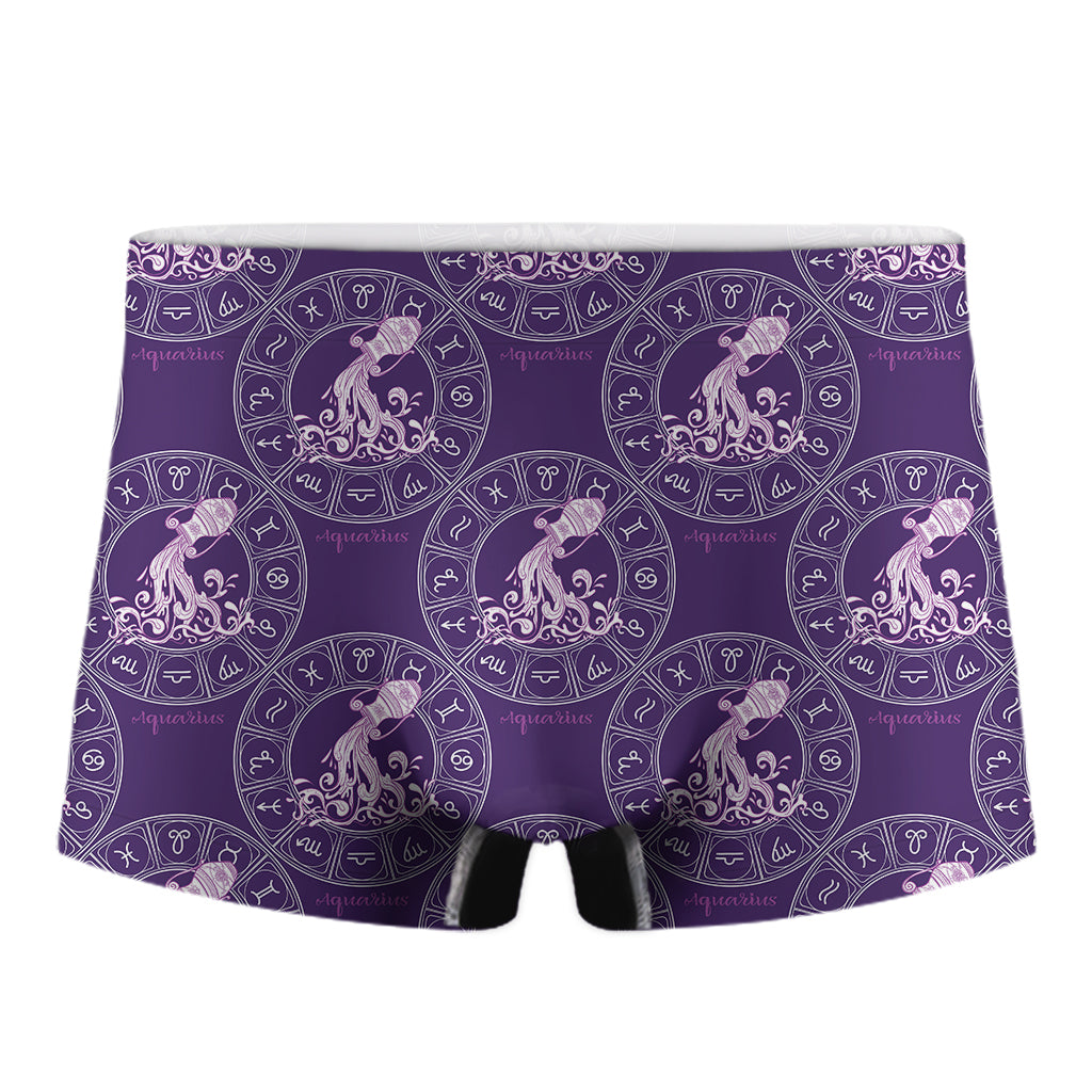 Purple Aquarius Zodiac Pattern Print Men's Boxer Briefs