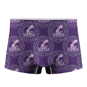 Purple Aquarius Zodiac Pattern Print Men's Boxer Briefs