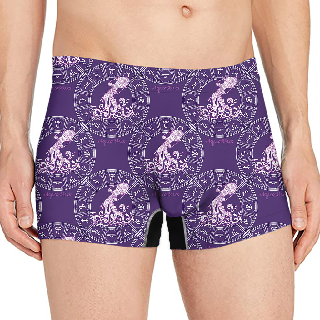 Purple Aquarius Zodiac Pattern Print Men's Boxer Briefs