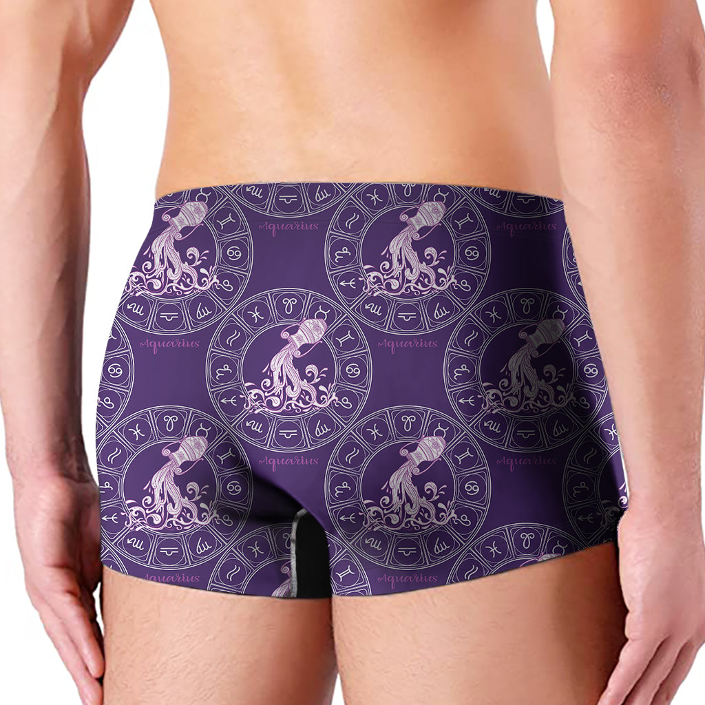 Purple Aquarius Zodiac Pattern Print Men's Boxer Briefs