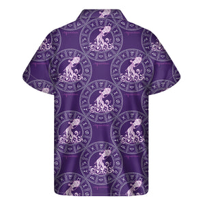 Purple Aquarius Zodiac Pattern Print Men's Short Sleeve Shirt