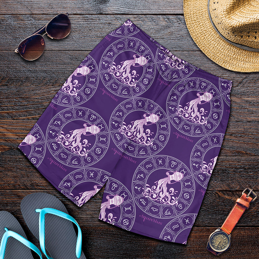 Purple Aquarius Zodiac Pattern Print Men's Shorts