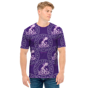 Purple Aquarius Zodiac Pattern Print Men's T-Shirt