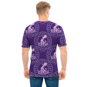 Purple Aquarius Zodiac Pattern Print Men's T-Shirt