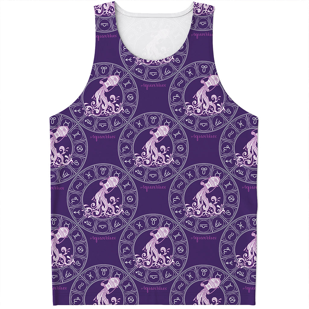 Purple Aquarius Zodiac Pattern Print Men's Tank Top