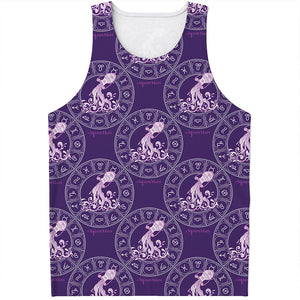 Purple Aquarius Zodiac Pattern Print Men's Tank Top