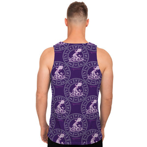 Purple Aquarius Zodiac Pattern Print Men's Tank Top