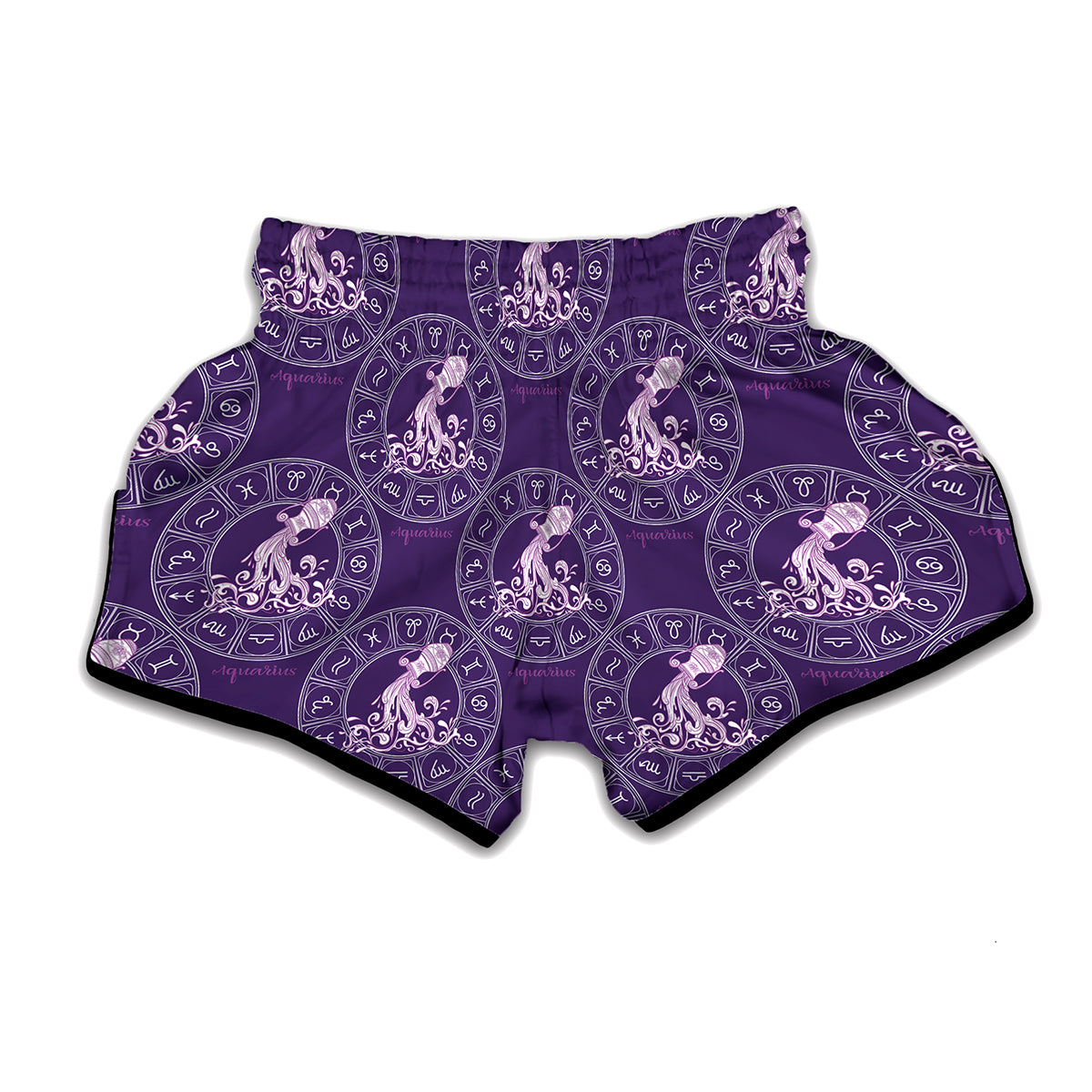 Purple Aquarius Zodiac Pattern Print Muay Thai Boxing Shorts