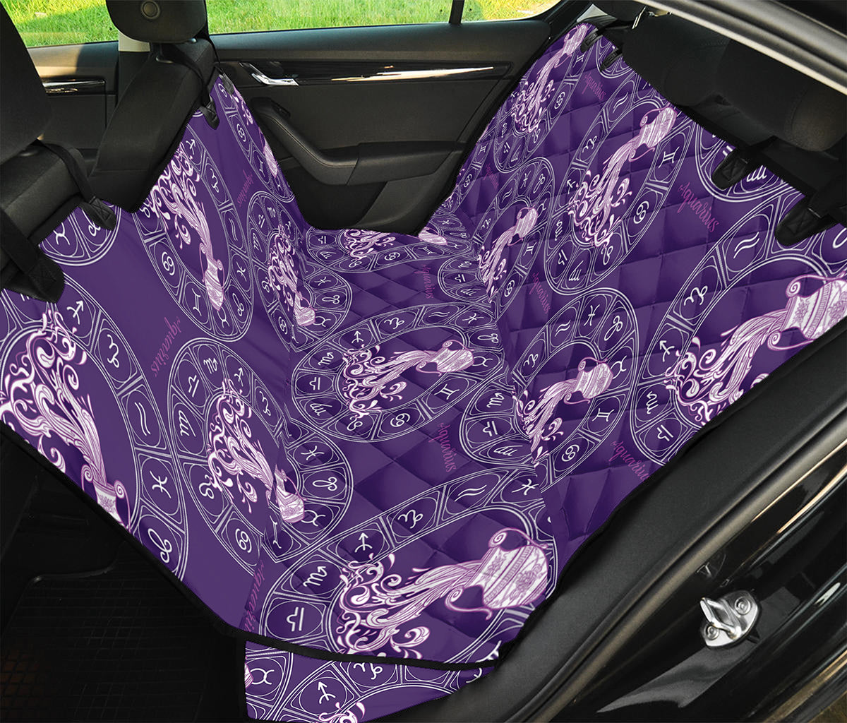 Purple Aquarius Zodiac Pattern Print Pet Car Back Seat Cover