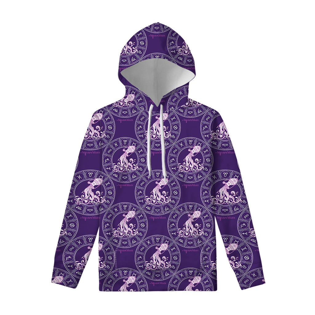 Purple Aquarius Zodiac Pattern Print Pullover Hoodie