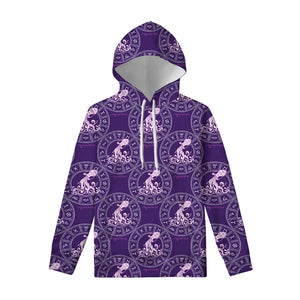 Purple Aquarius Zodiac Pattern Print Pullover Hoodie