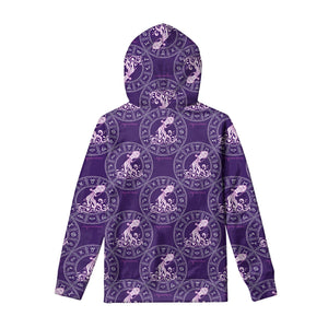 Purple Aquarius Zodiac Pattern Print Pullover Hoodie